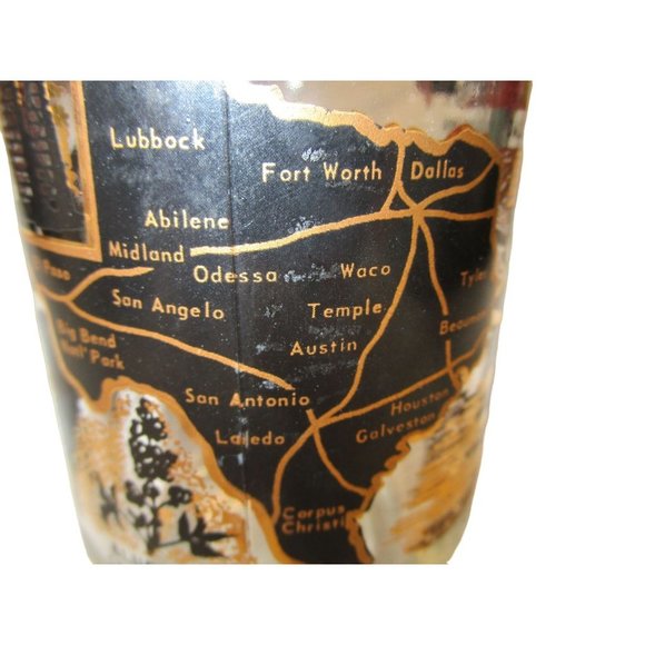 Vintage Texas Gold Black Tourist Beer Mug Map Alamo Big Bend DFW Galveston GUC - Picture 5 of 16